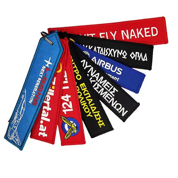 Custom Logo Promotional Gift Keychains Double Sided Woven Fabric Embroidery