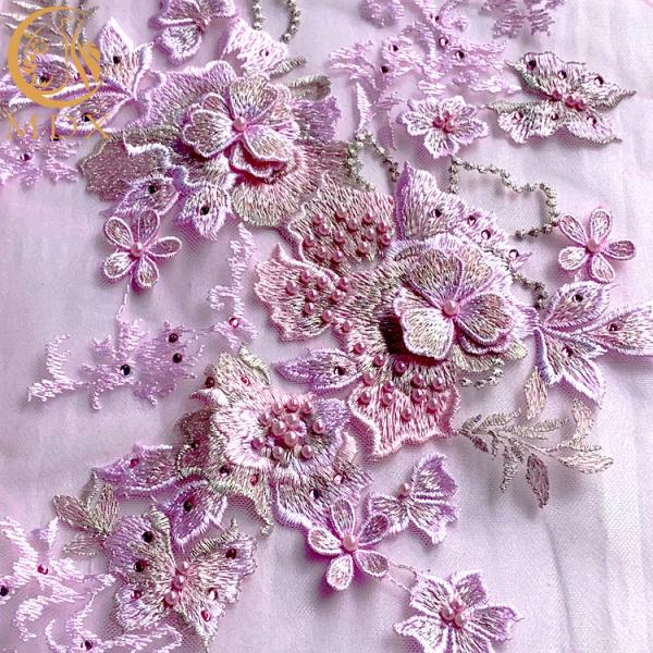 Bridesmaid Dress 3D Flower Lace Fabric With Beads Embroidered