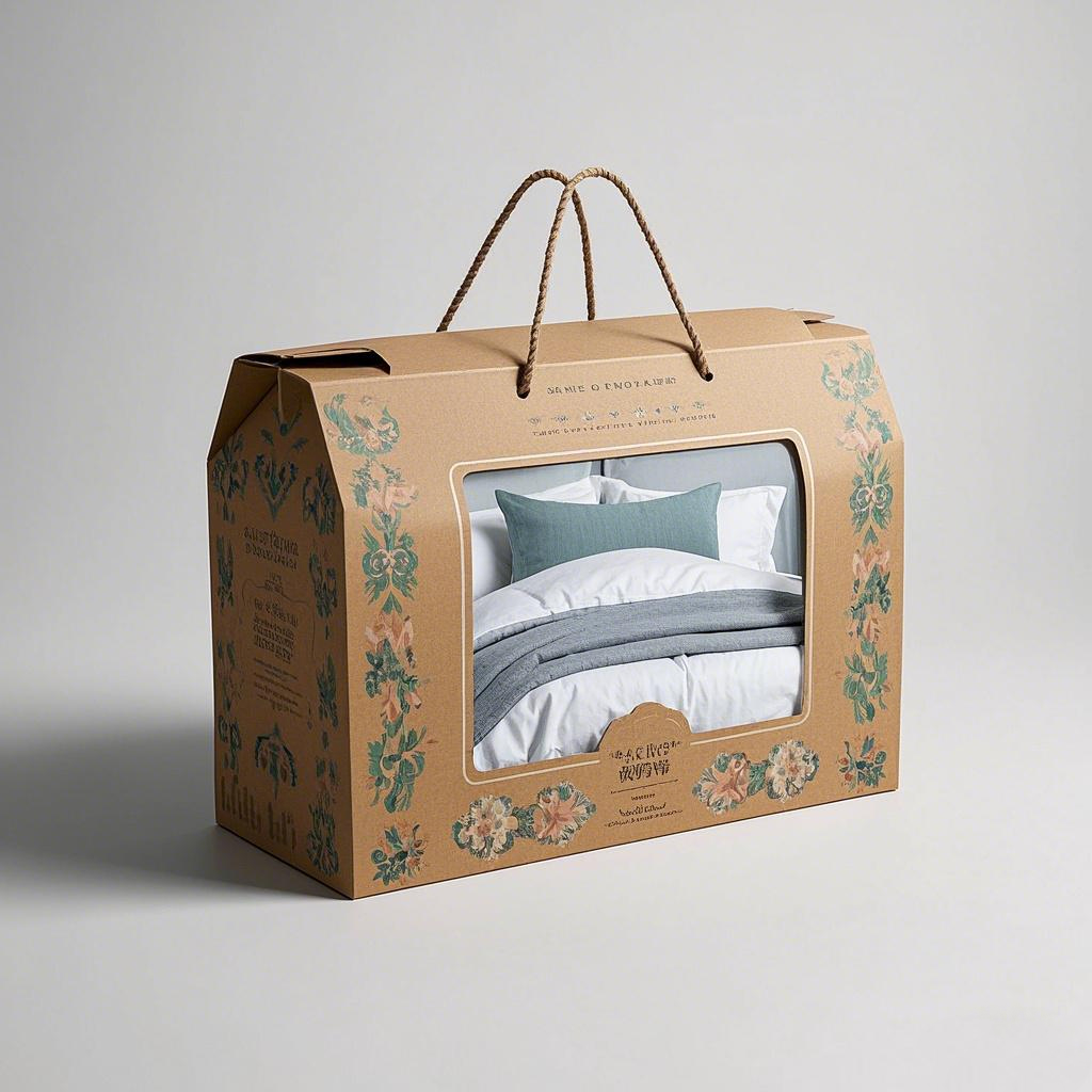 Customizable Color-Printed Eco-Friendly Reusable Bedding Packaging Gift Box with Window and Rope Handle