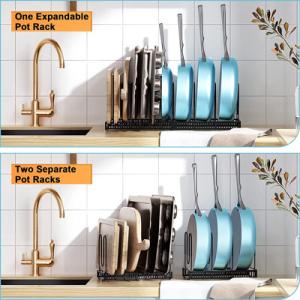 Black Metal Adjustable Pot And Pan Organizer Rack For Cabinet