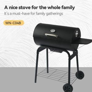 Smokeless Barrel Smoker BBQ Grill with Piezoelectric Ignition and Convenient