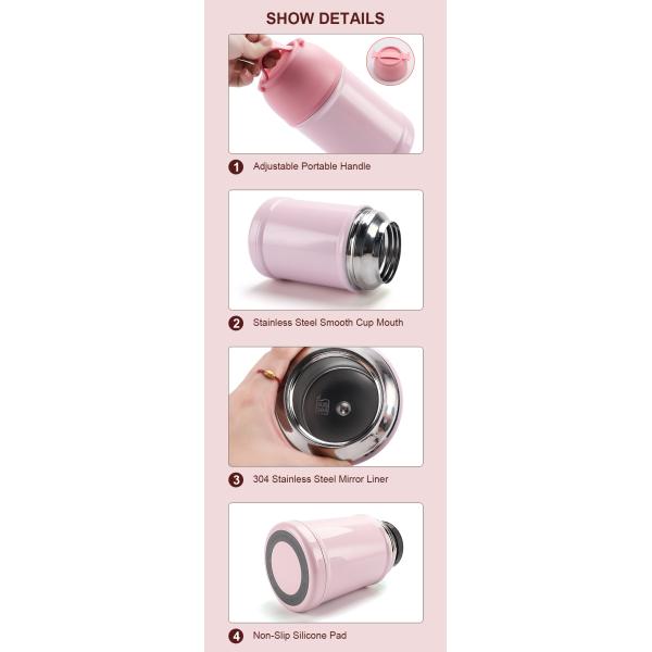 700ml Metal Custom Stainless Steel Vacuum Food Container With Foldable Ss Spoon