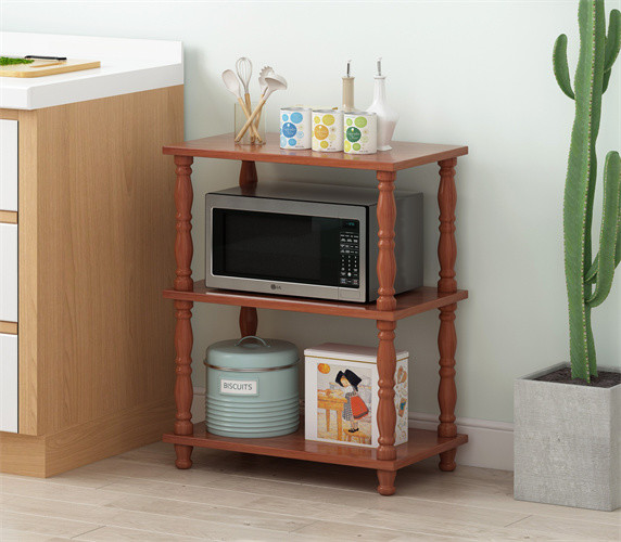 Oem 3 Tier Solid Wood Kitchen Microwave Rack Furniture For Plates