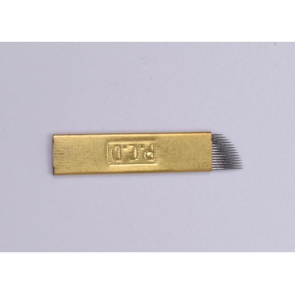 Gold 12 &14 Pins Curved Flat Eyebrow Tattoo Needle / Sterilized Stainless Steel Tattoo Needles