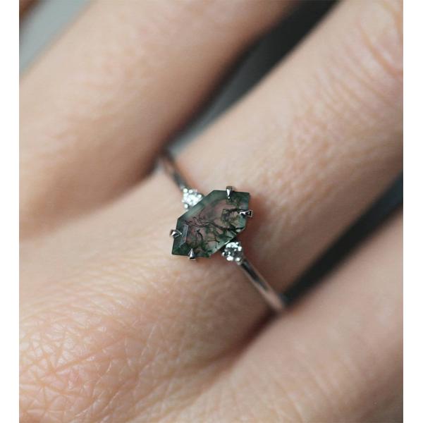 Buy Green Genuine Moss Agate Ring , Gemstone Beautiful Women Ring at wholesale prices