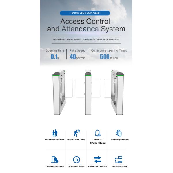 SUS304 Stainless Steel Double-Wing Flap Barrier Turnstile with TTL232 Communication and 4 Pairs Infrared
