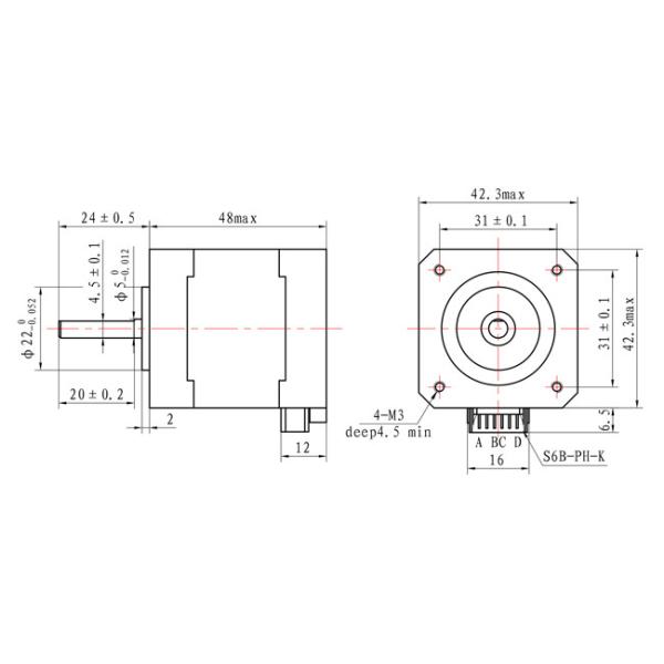【42SHD0441】42x42x48mm 1.8 Degree 2 Phase 1.2A for 3D Printer Hybrid Nema 17 Stepper Motor