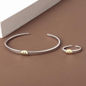 Silver Bangle Bracelet With Interchangeable Charms Rhodiumplated