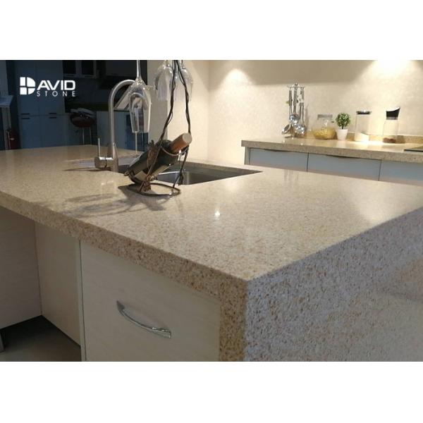 Beige Glossy Polished Quartz Stone Countertops , Solid Surface Quartz Kitchen