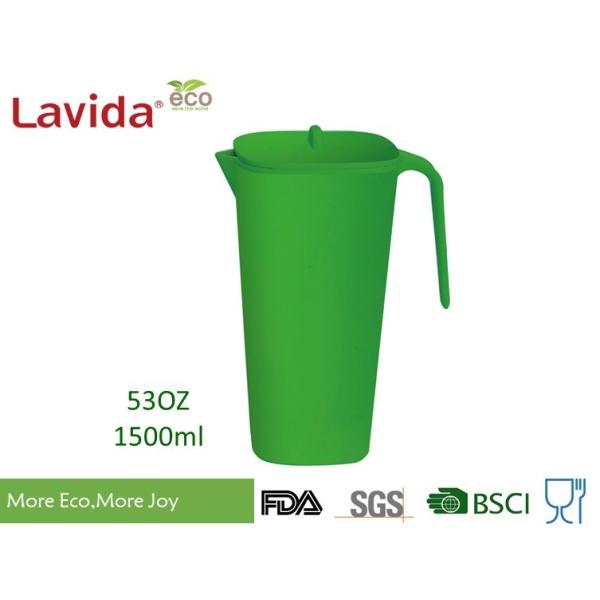Quality Square Shape Large Capacity Bamboo Water Jug Plastic Pitcher Phthalate Free With Unique Rustic Texture Solid color for sale