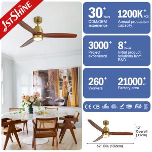 Natural Wood Blade DC Motor Remote LED Ceiling Fan For Home Hotel