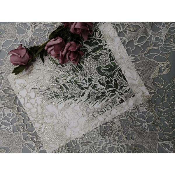 Buy 60 Yards Lurex Metallic Ivory White Sequin Lace Fabric at wholesale prices