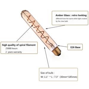 T30 Tubular Edison Bulb LED Spiral Filament Bulb 2700K 4W