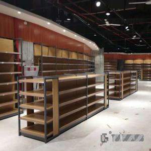 Gondola Shelving Units , Liquor Store Gondola Shelving wooden color Morden Style