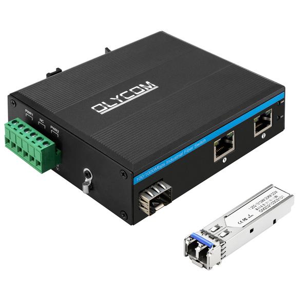 Buy 20KM 2 Port Industrial Fiber Switch Gigabit Network SFP Fiber Unmanaged CE IP40 at wholesale prices