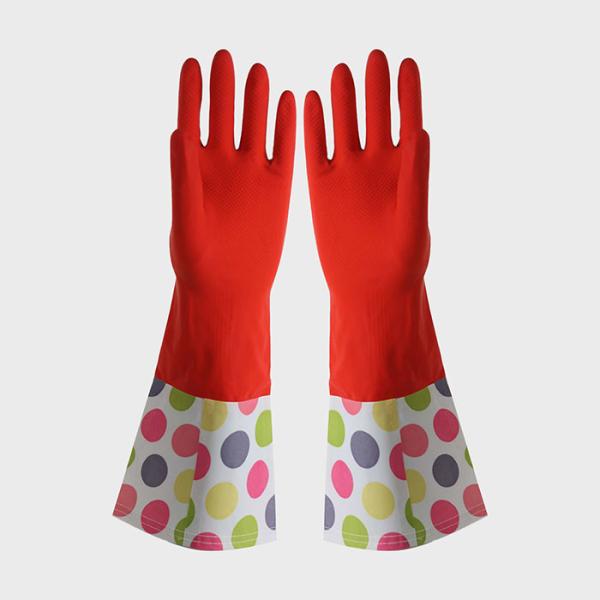 Household Long Sleeve Washing Up Gloves Cotton Flocklined Slip Resistance