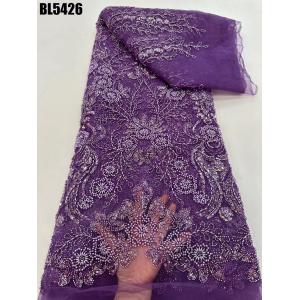 Luxury Pearl Lace Fabric Indian Handmade Beaded Sequin Embroidered Mesh Fabric