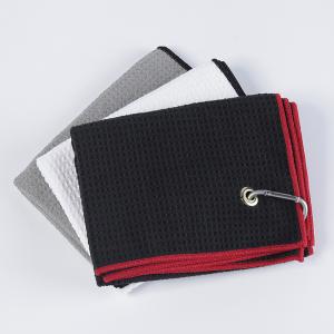 Easy Carrying Black Microfiber Golf Towel Microfiber Waffle Weave Microfiber