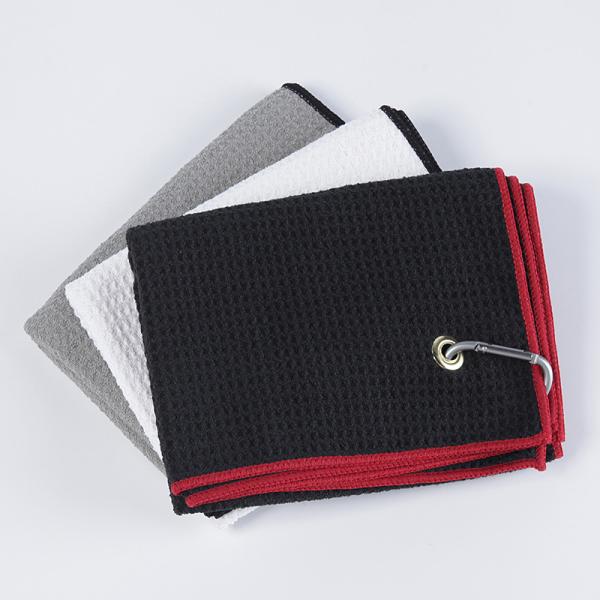 Easy Carrying Black Microfiber Golf Towel Microfiber Waffle Weave Microfiber