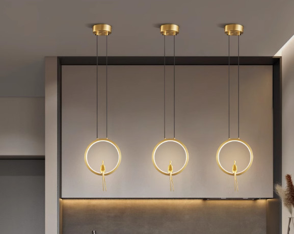 All-copper bedroom bedside chandelier Nordic light luxury creative personality character shape ring living room background wall decorative lamp