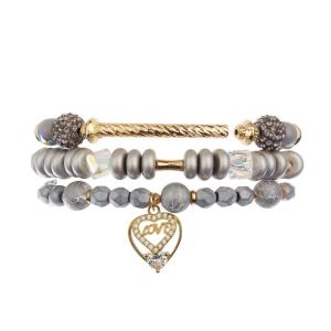 China Metallic Silver Round Shape Handmade Beads Bracelets With Love Letter Heart Pendant on sale