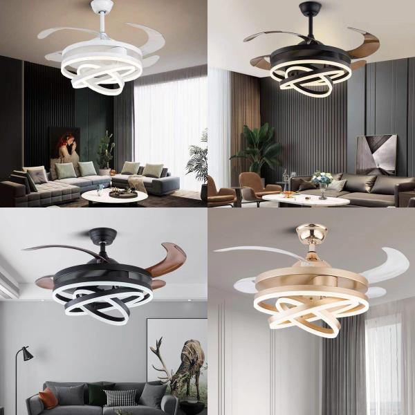 Manufacturer European Creative 90W Three Ring Fan Lamp with LED Modern Remote Control Double Luminous for Living Room Dining Room
