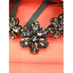 Sensational Crystal Flower Necklace / Black Statement Necklace Crystal Beading