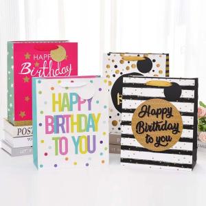 New Design Birthday Gift Bag Packaging English Paper Bag Hot Stamping White Card