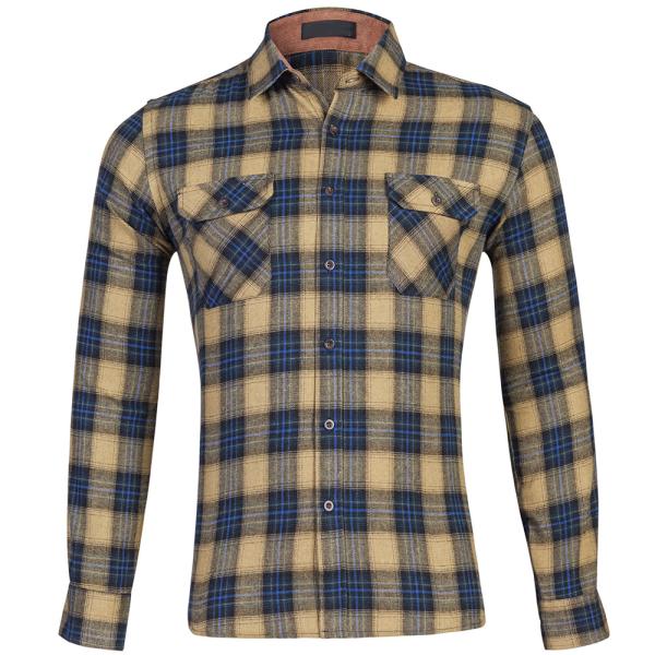 Man's Leisure Style Cotton Flannelette Plaid Jacket with Double Pocket and Long Sleeve