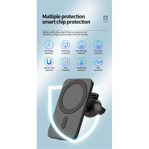 FCC Magnetic Wireless Car Charger , 15w Air Vent Car Mount Phone Holder