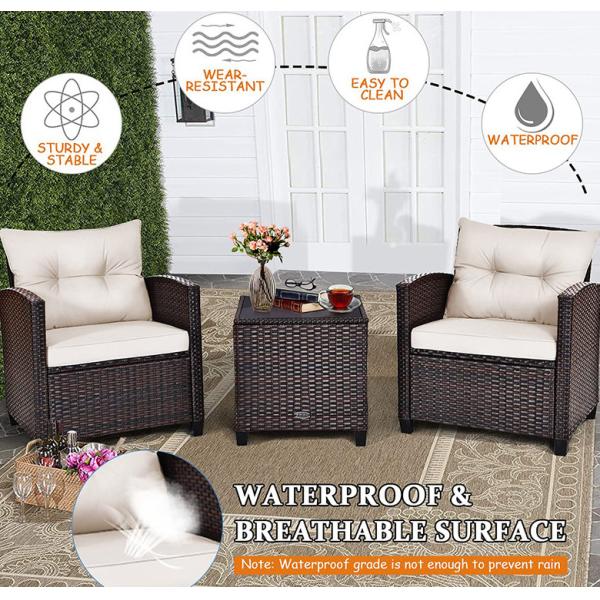 3pc Patio Wicker Bistro Conversation Patio Balcony Poolside-2 Cushioned Armchairs Glass Topped Table Outdoor Rattan Sofa