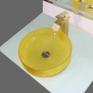 Yellow Crystal Glass Wash Basin Cylindrical Shape Countertop Vessel Sink