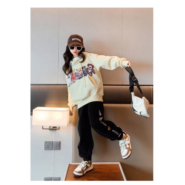 Children's suit thickened sports hoodie children's clothes autumn and winter trend cartoon girl warm two-piece set