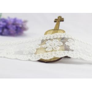 Scalloped Edge Flower Embroidered Lace Ribbon , Embroidered Mesh Lace Trim
