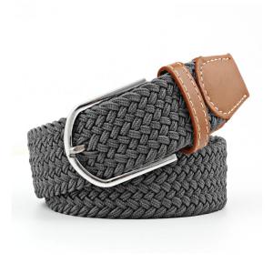 PU Braided Fabric Elastic Belt Adjustable Men 105cm Alloy Buckle