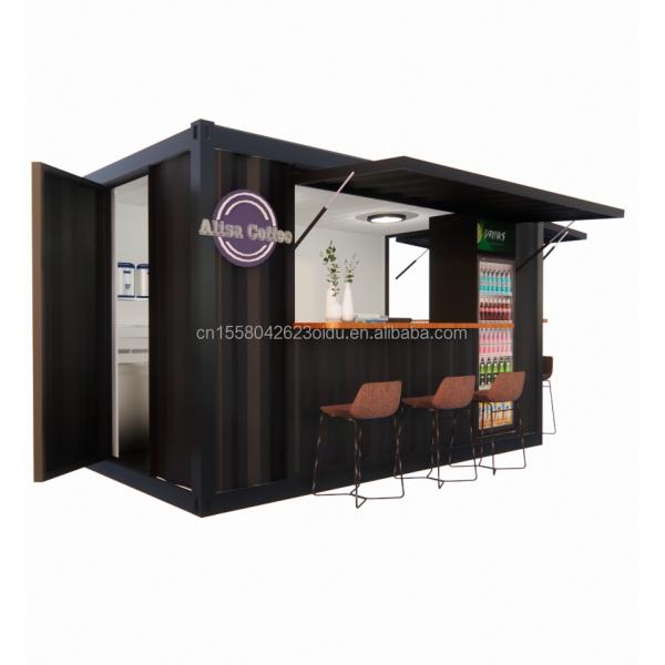 Shop Supermarket 10-12FT Container Mobile Cafe Steel Structure with Wooden Houses Design in Modern Style and High Qualit