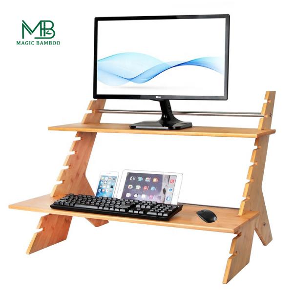 Natural Standing Type Installation 2-Layer Raising Bracket Desk Shelf for Office Home