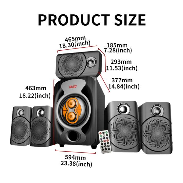 5.1 Home Theater Speaker System with 90W Output Power and USB/SD/FM Support Apt-x