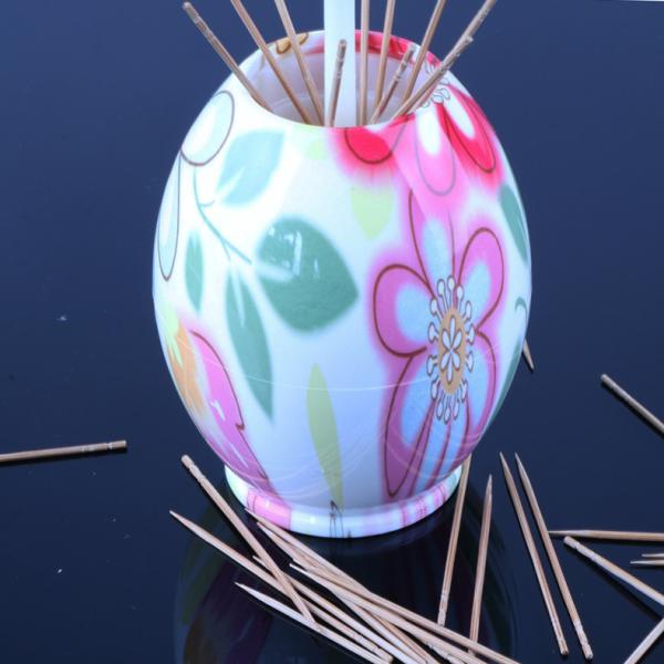 Automatic Pop Up Cotton Swabs Plastic Toothpick Holder With Flower Printing