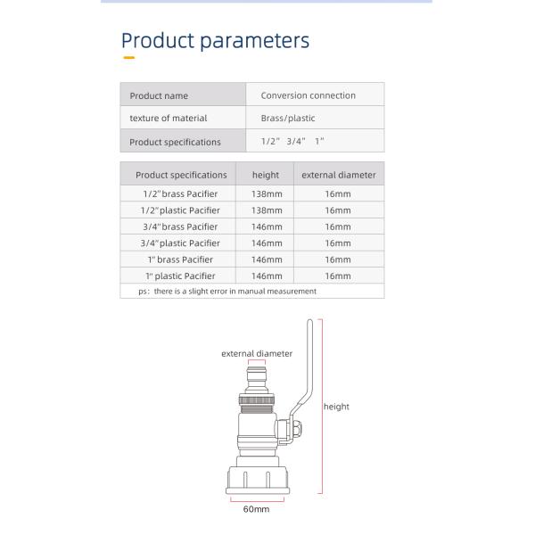 Garden Water Connectors Brass Tap Adapter for IBC Tank Valve Fitting Hose Connector