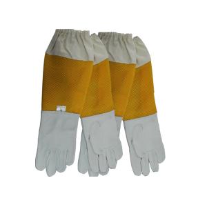 Sheepskin Beekeeping Gloves with Yellow Ventilated Gridding Proof