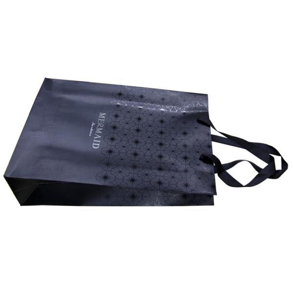 Mermaid 1c+1c Printing Black 250g Paper Shopping Bags With Metal Tops Ribbon Handle