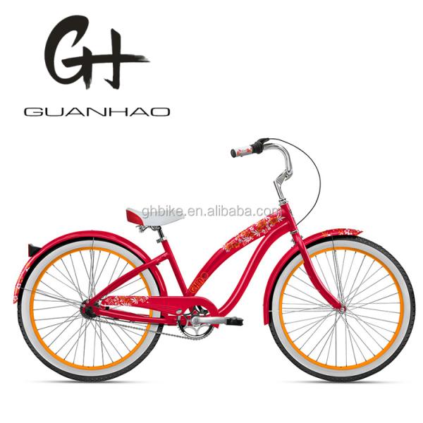 Beautiful Women Beach Cruiser Bicycle with Inner Water Sticker 26inch 3 Speed OEM/ODM
