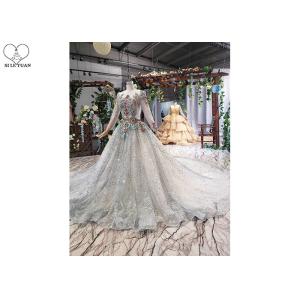 Colorful Lace Tailor Made Prom Dresses , Long Sleeve Beaded Prom Dress Big Tail