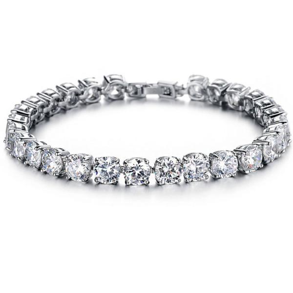 Silver Plated Princess Cubic Zironia Tennis Bracelet Women Wedding Jewelry