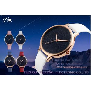 Simple and clean starry sky dial golden alloy case ladies watch with colorful pu leather strap