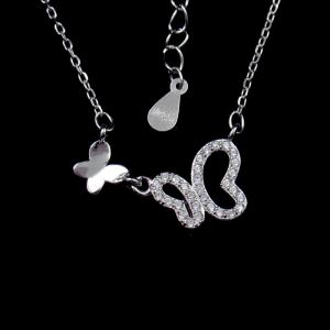Engagement Silver Butterfly Necklace / CZ Stone Anniversary Gift Necklace