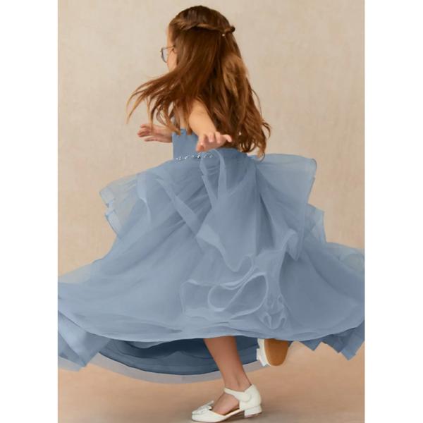 Beautiful Girl Kids Dress Blue Tulle OEM ODM Baby Flower Girl Dresses Sleeveless Round Neckline Ruffles Ball Gown Wholes