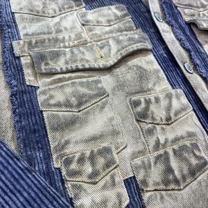 Custom Retro Patchwork Pocket Streetwear Denim Jacket Wash Vintage Distressed