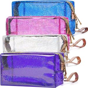 Cosmetic Bags PVC Transparent Zippered Toiletry Bag With Handle Strap
